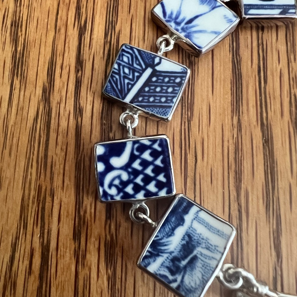 New Vintage Jessica Lee 925 Blue Willow Style Bracelet - Picture 2 of 4